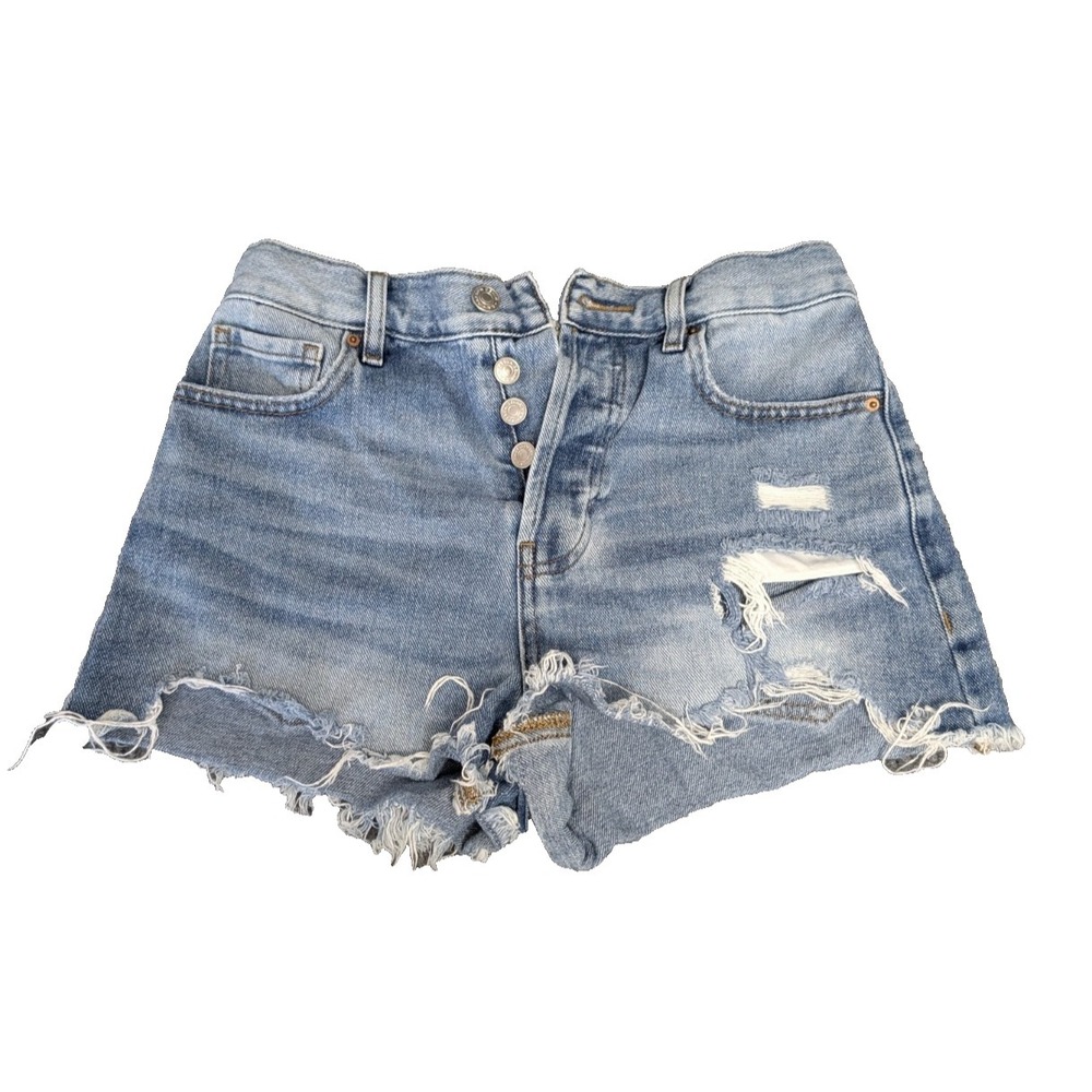 PacSun Vintage High Rise Denim Jean Shorts Womens 25 Distressed Button Fly Beach